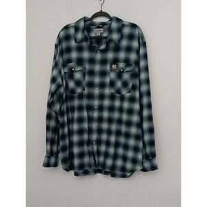 Carhartt Shirt Men's Size 2XL Blue Plaid Flannel Pearl Snap Relaxed Fit Preowned